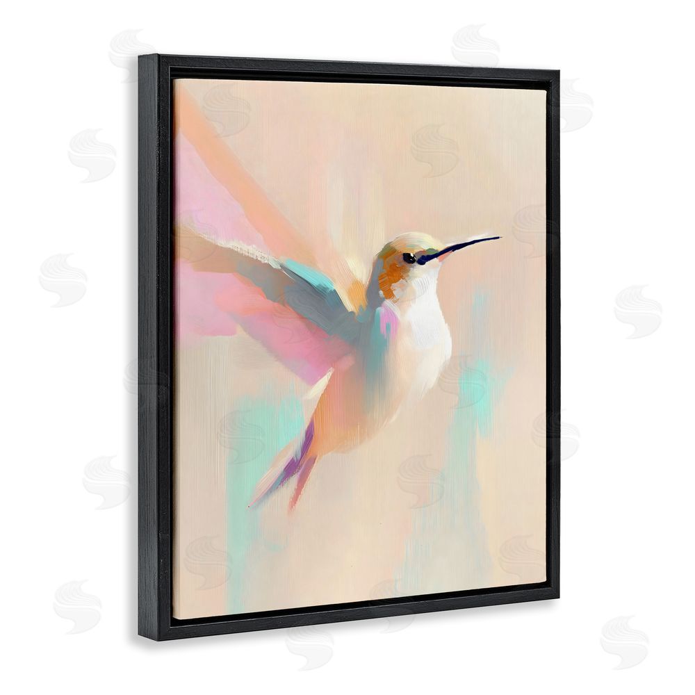 The Prints Vibe Pastel Hummingbird in Flight Black Floating Framed Canvas Wall Art