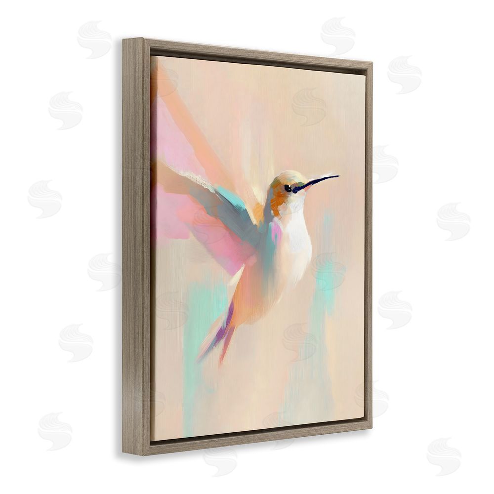 The Prints Vibe Pastel Hummingbird in Flight Brown Floating Framed Canvas Wall Art