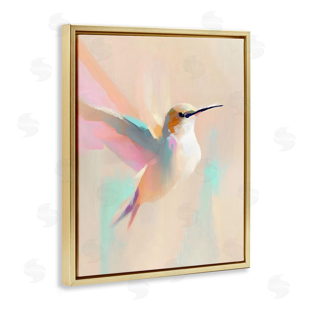 The Prints Vibe Pastel Hummingbird in Flight Gold Floating Framed Canvas Wall Art