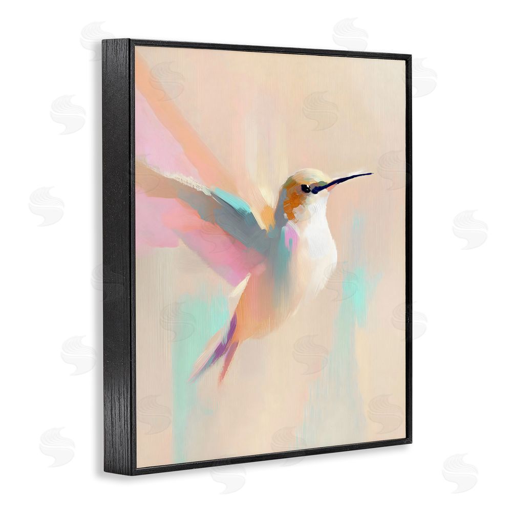 The Prints Vibe Pastel Hummingbird in Flight Black Framed Giclee Wall Art