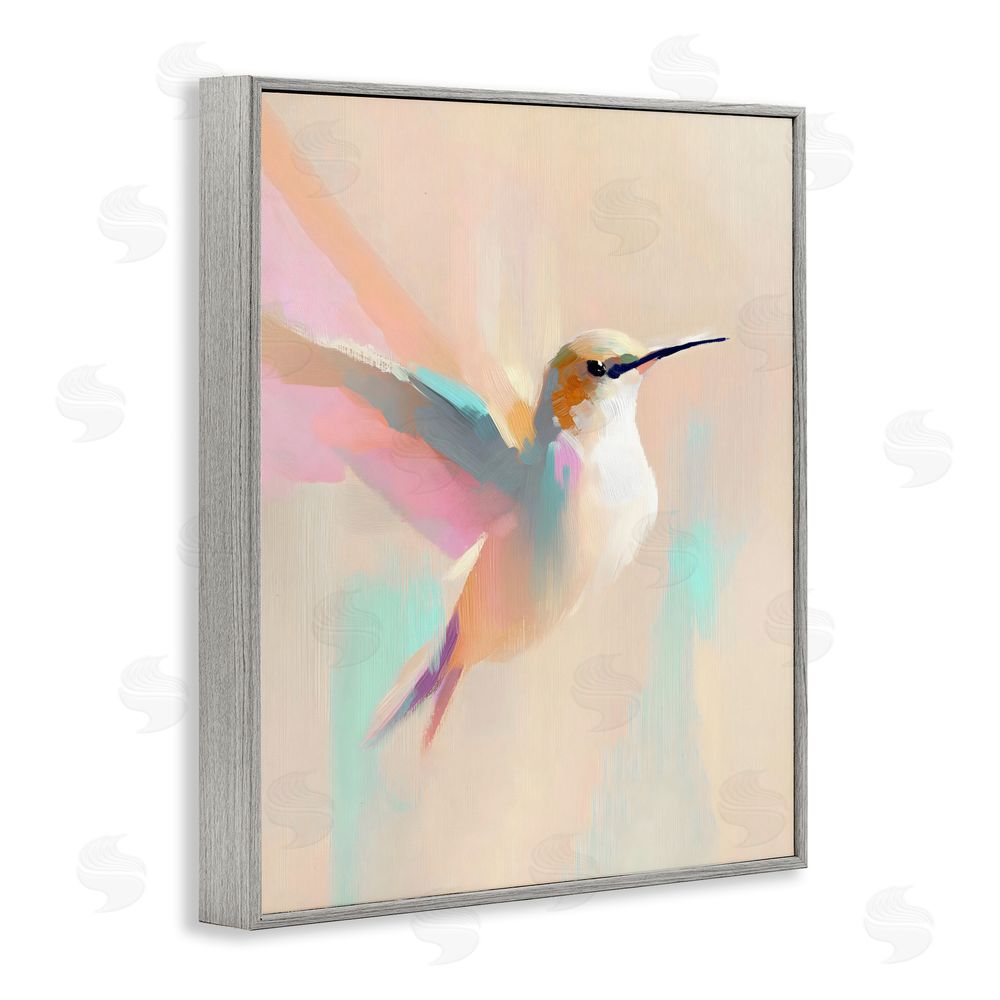 The Prints Vibe Pastel Hummingbird in Flight Gray Framed Giclee Wall Art