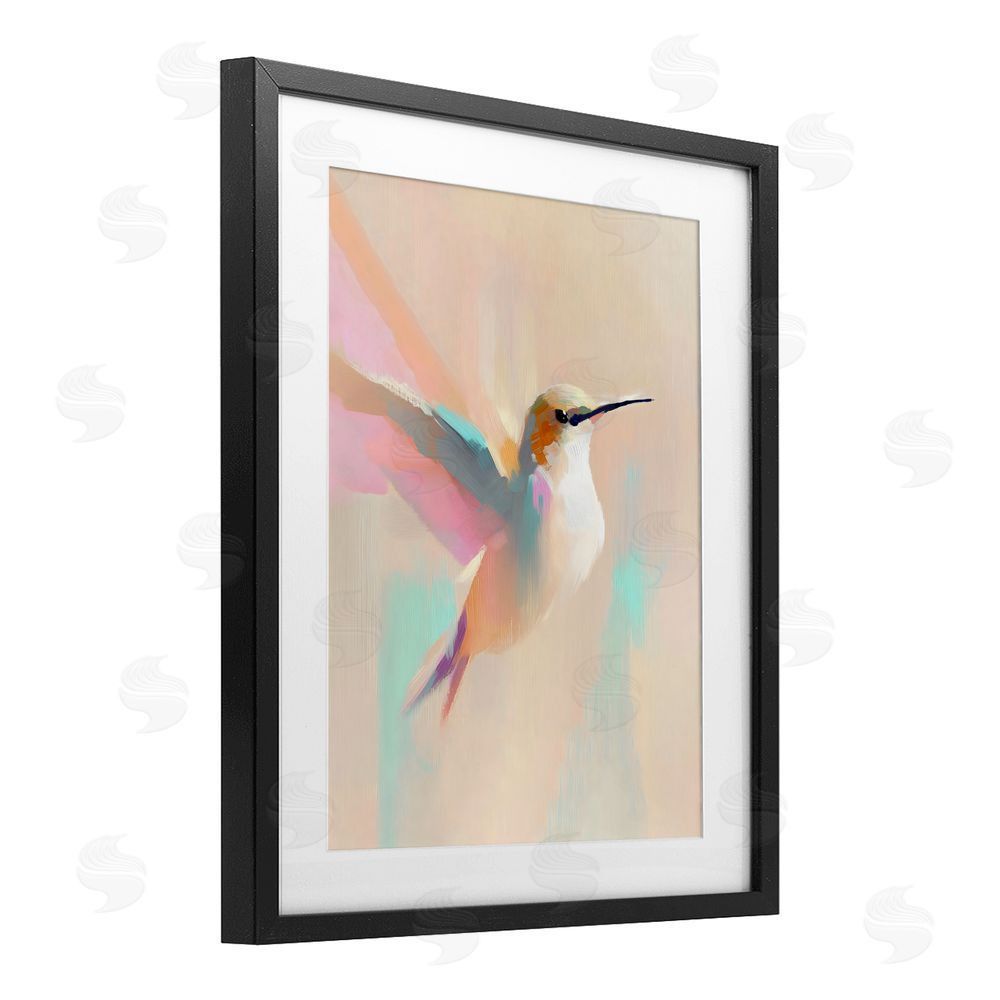 The Prints Vibe Pastel Hummingbird in Flight Black Framed Print Under Glass Wall Art