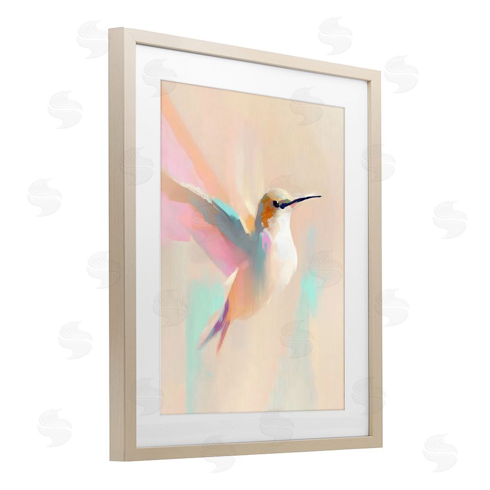 The Prints Vibe Pastel Hummingbird in Flight Brown Framed Print Under Glass Wall Art