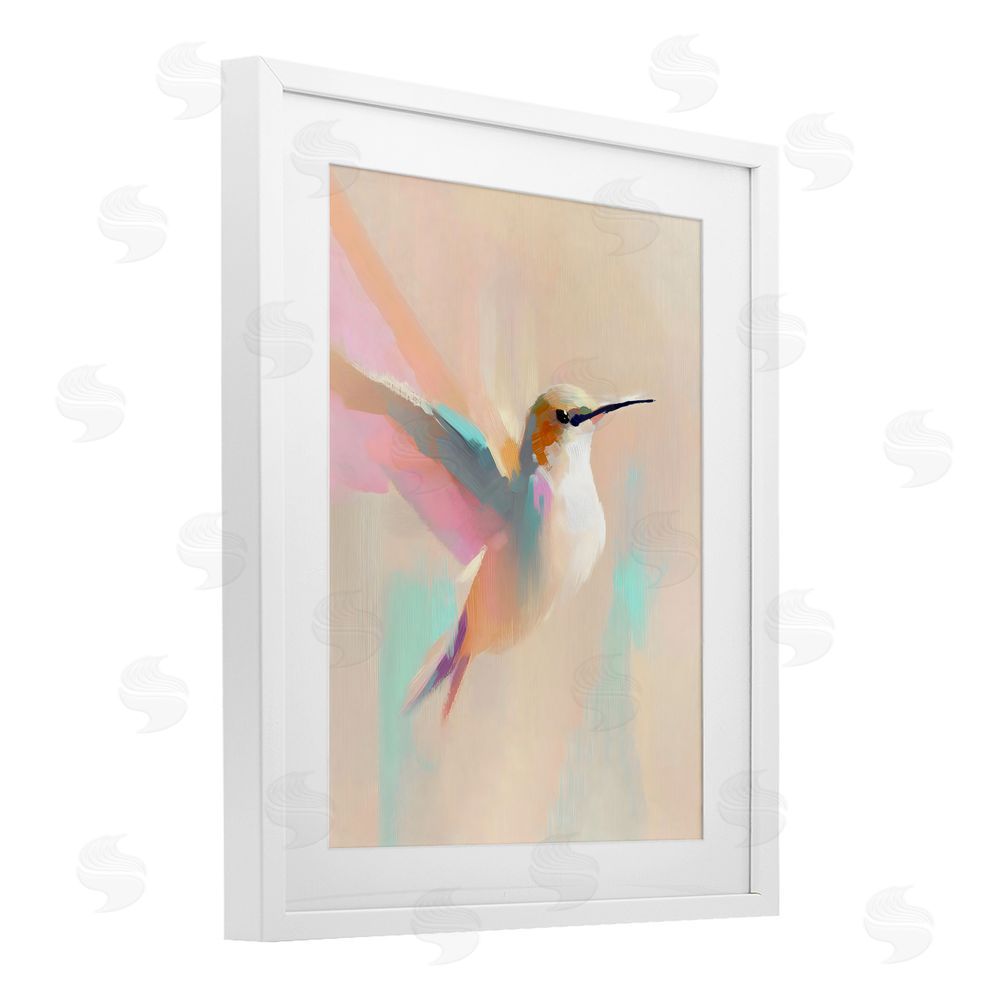 The Prints Vibe Pastel Hummingbird in Flight White Framed Print Under Glass Wall Art