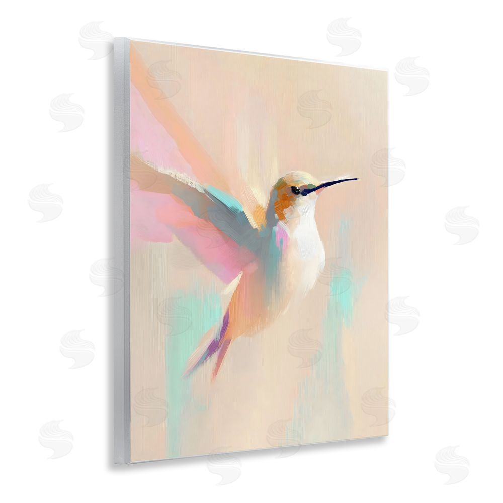 The Prints Vibe Pastel Hummingbird in Flight Wall Plaque Home Decor Art Print