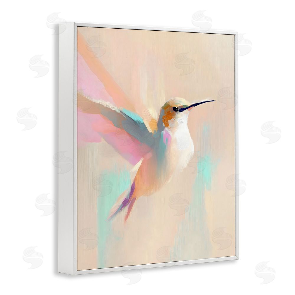The Prints Vibe Pastel Hummingbird in Flight White Framed Giclee Wall Art