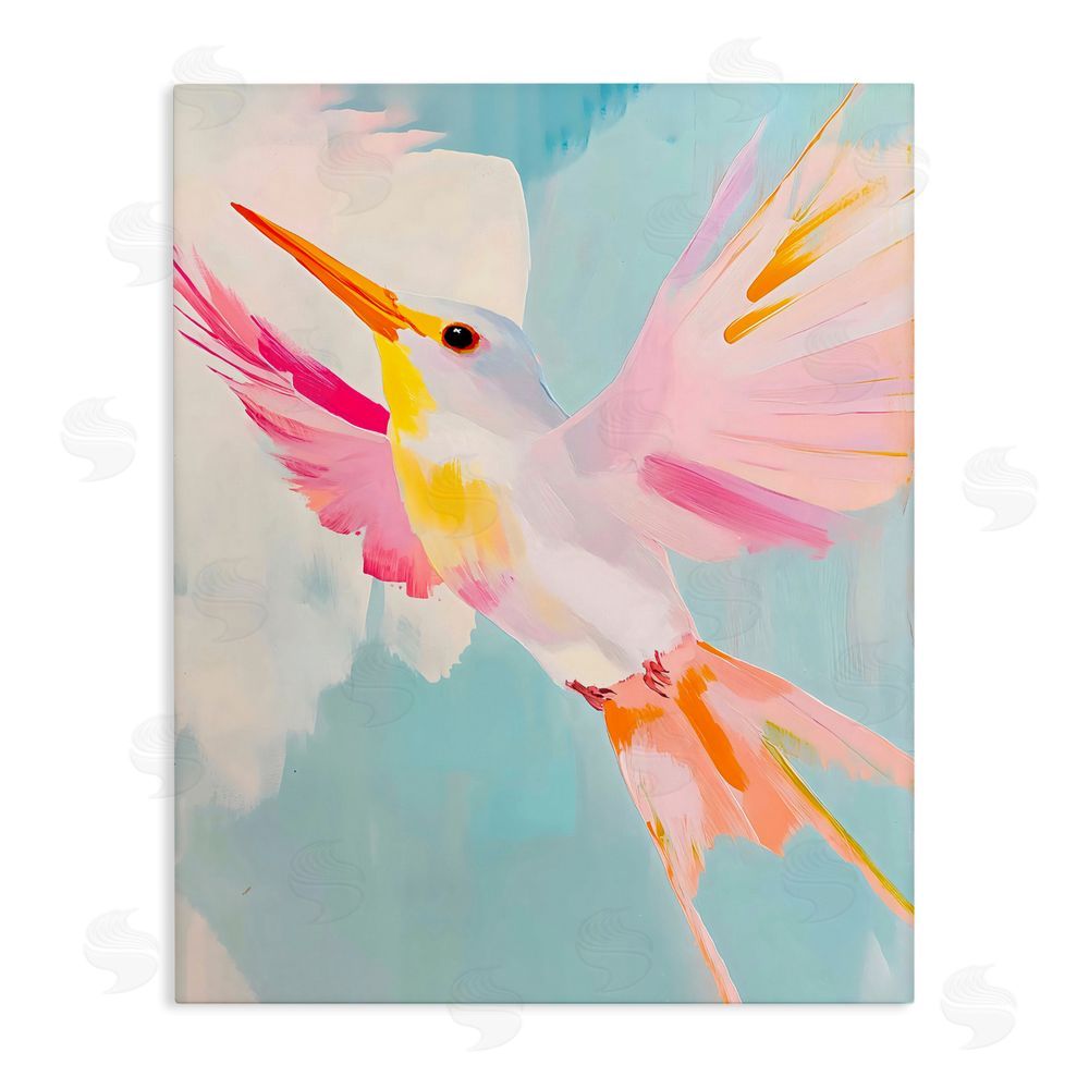 The Prints Vibe Pastel Hummingbird Soaring Stretched Canvas Wall Art