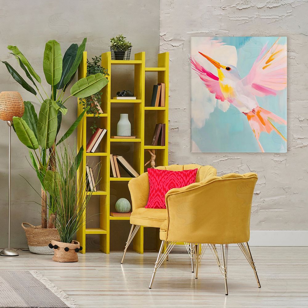 The Prints Vibe Pastel Hummingbird Soaring Stretched Canvas Wall Art in Room