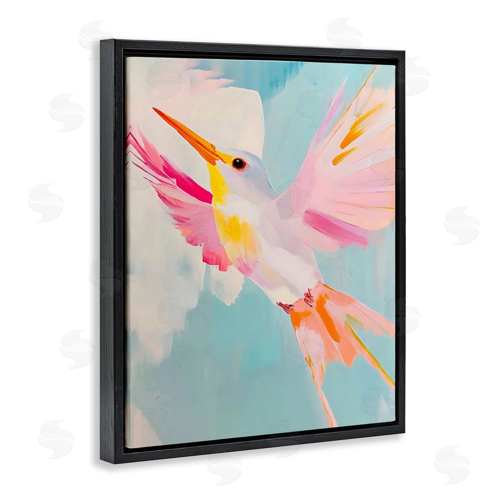 The Prints Vibe Pastel Hummingbird Soaring Black Floating Framed Canvas Wall Art