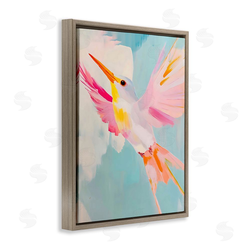 The Prints Vibe Pastel Hummingbird Soaring Brown Floating Framed Canvas Wall Art