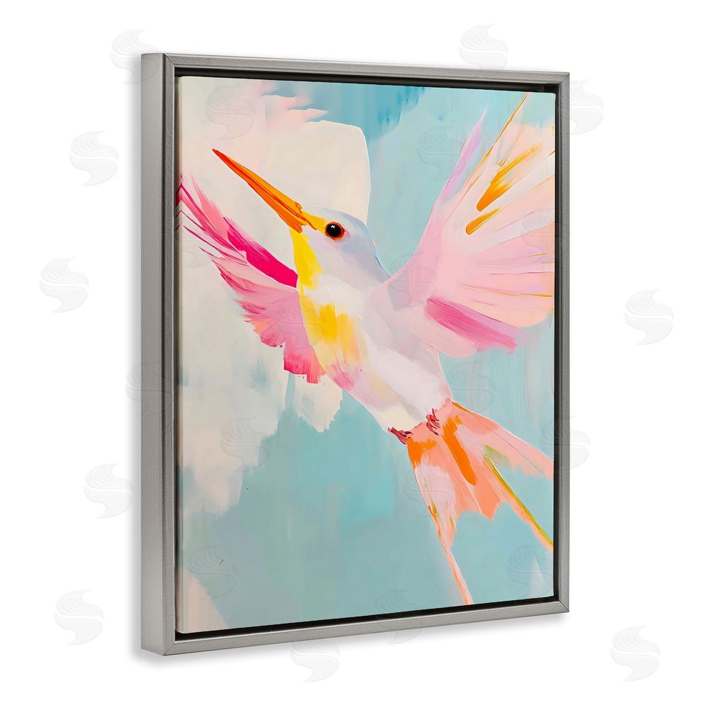 The Prints Vibe Pastel Hummingbird Soaring Gray Floating Framed Canvas Wall Art