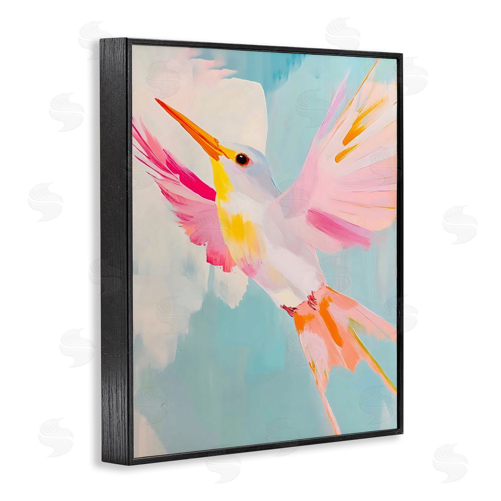 The Prints Vibe Pastel Hummingbird Soaring Black Framed Giclee Wall Art