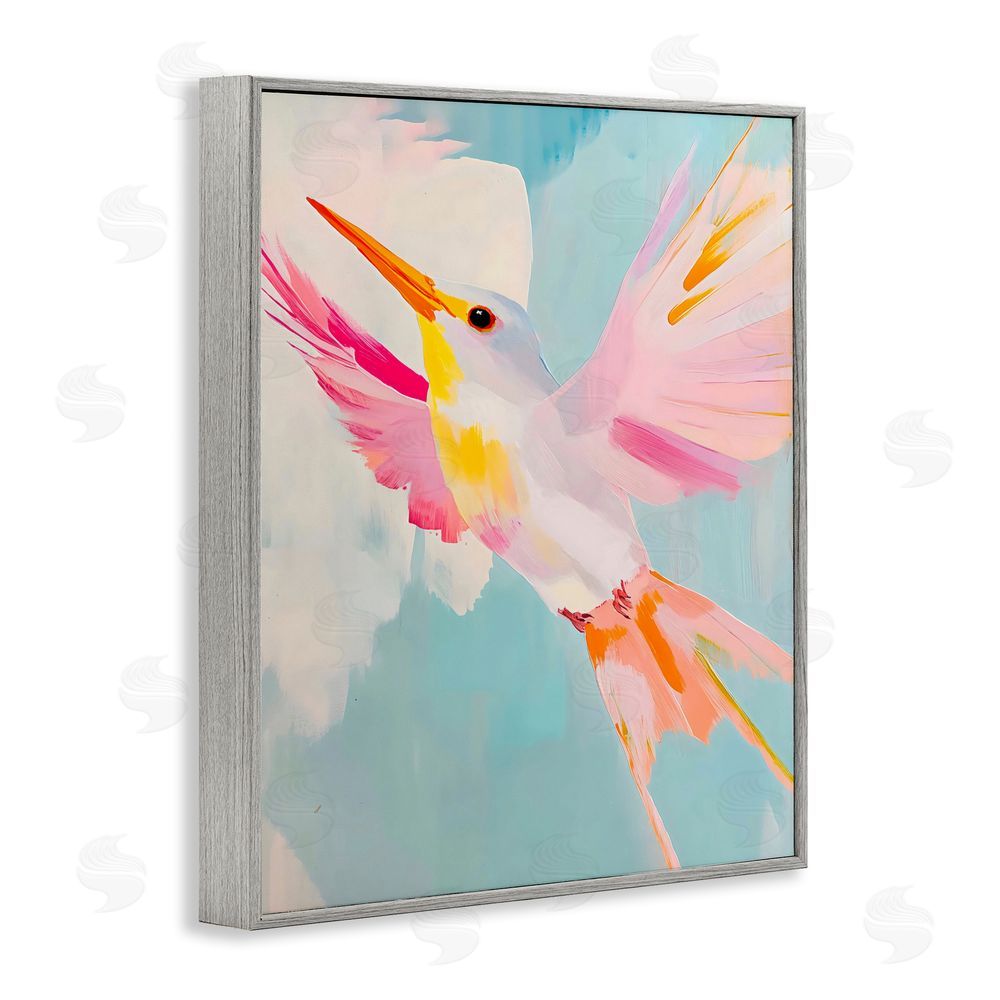 The Prints Vibe Pastel Hummingbird Soaring Gray Framed Giclee Wall Art