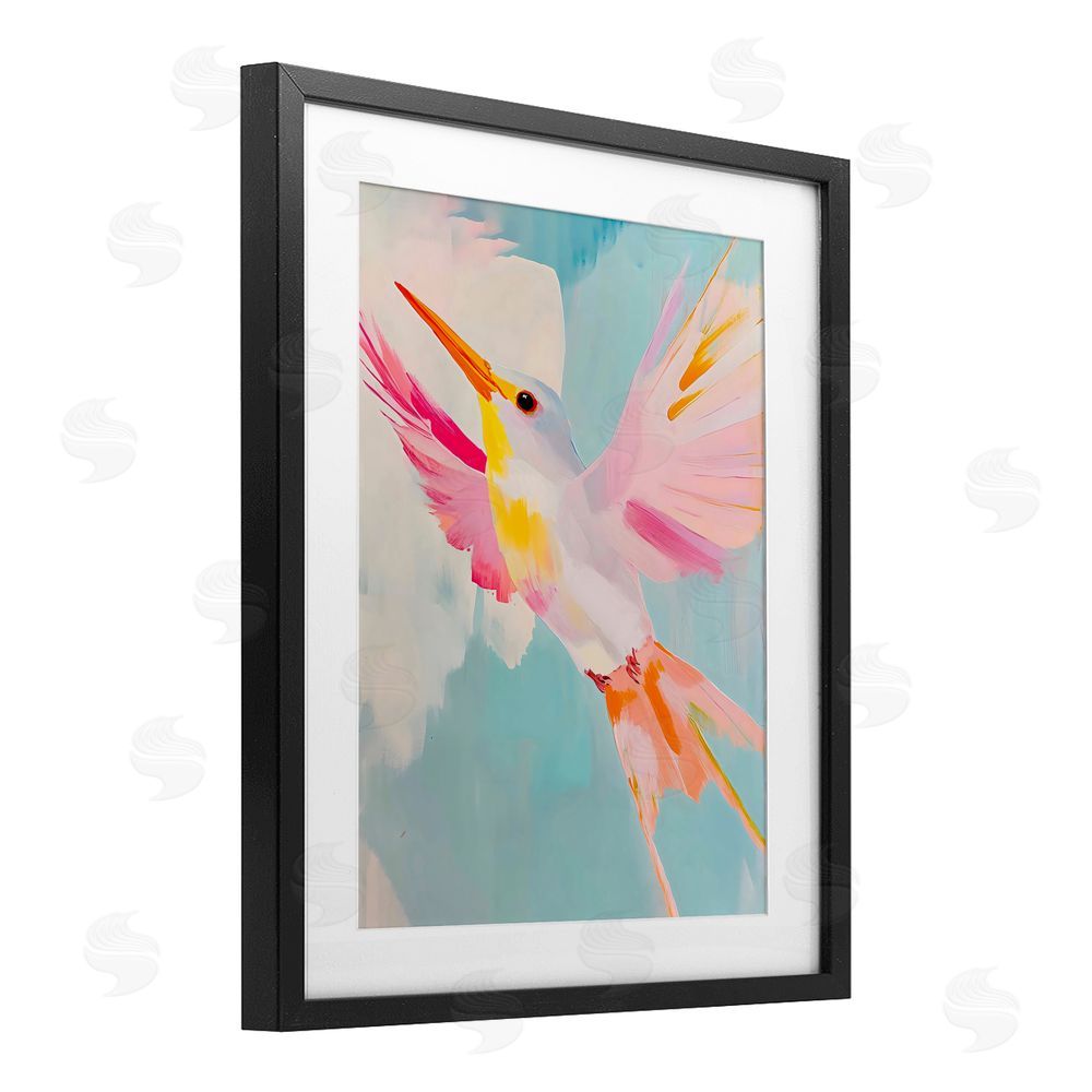 The Prints Vibe Pastel Hummingbird Soaring Black Framed Print Under Glass Wall Art