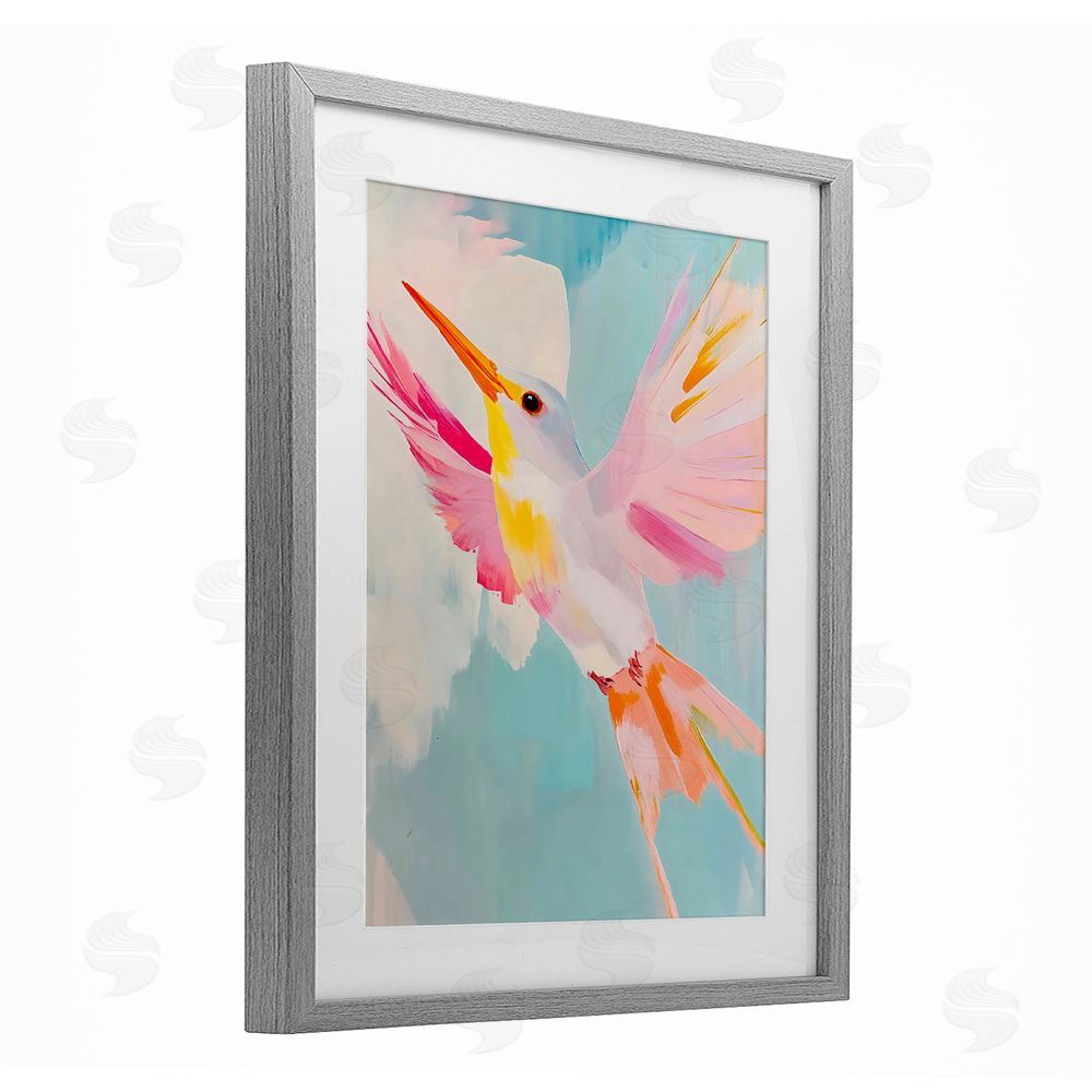 The Prints Vibe Pastel Hummingbird Soaring Gray Framed Print Under Glass Wall Art