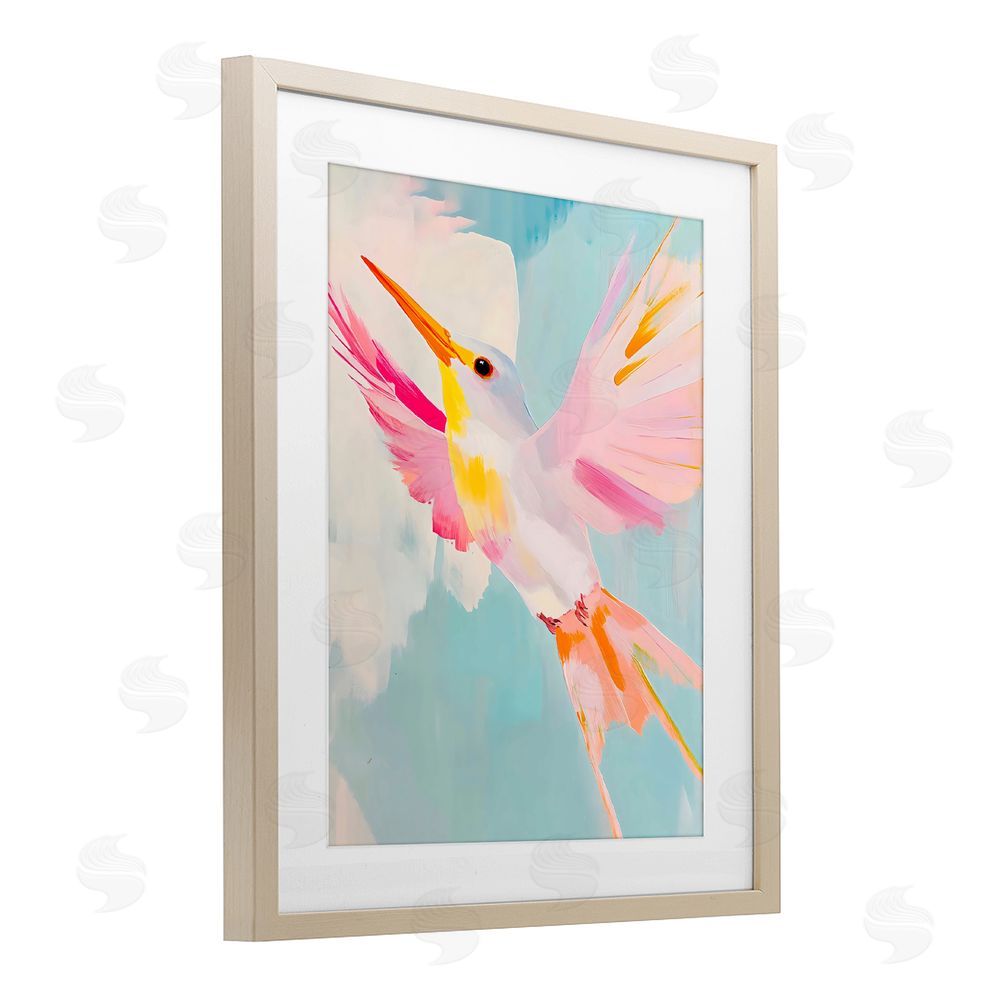 The Prints Vibe Pastel Hummingbird Soaring Brown Framed Print Under Glass Wall Art