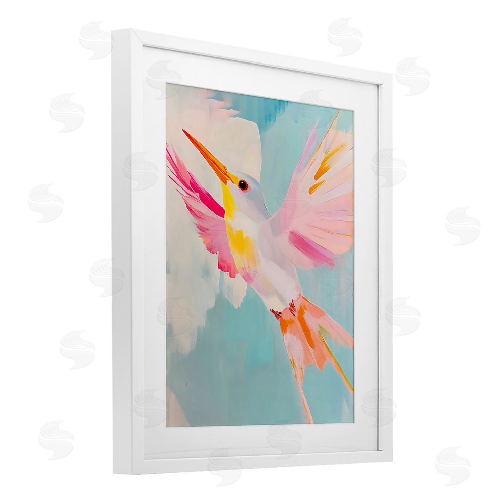 The Prints Vibe Pastel Hummingbird Soaring White Framed Print Under Glass Wall Art