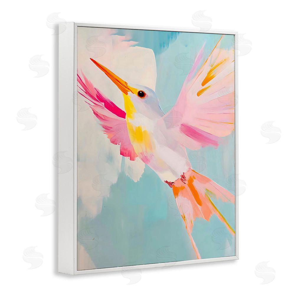 The Prints Vibe Pastel Hummingbird Soaring White Framed Giclee Wall Art