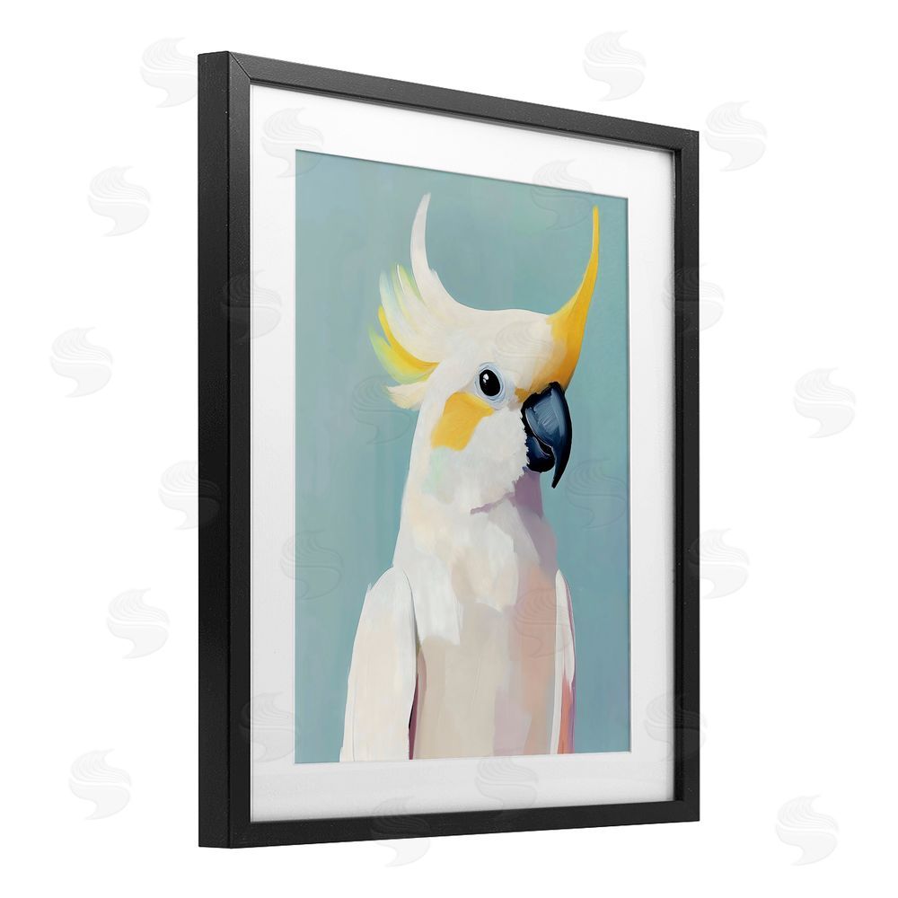The Prints Vibe Yellow Crested Cockatoo Black Framed Print Under Glass with White Mat Wall Art