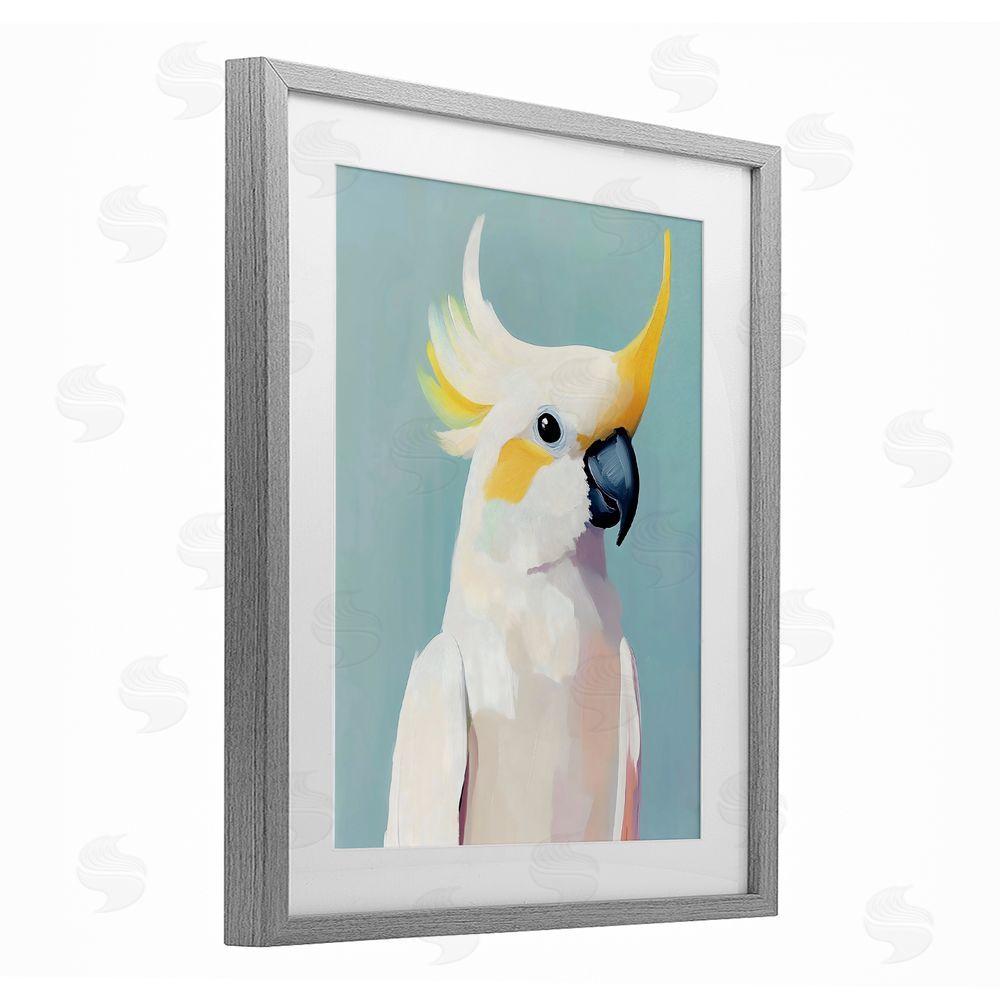 The Prints Vibe Yellow Crested Cockatoo Gray Framed Print Under Glass with White Mat Wall Art