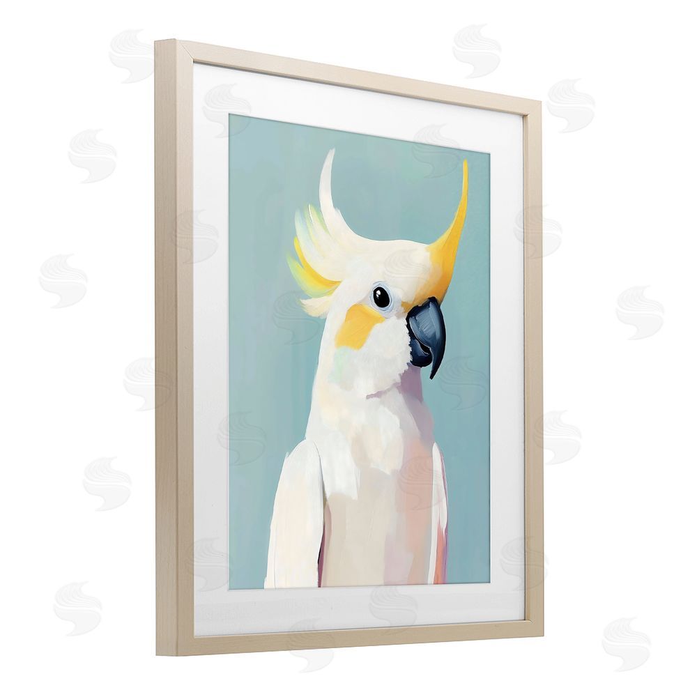 The Prints Vibe Yellow Crested Cockatoo Brown Framed Print Under Glass with White Mat Wall Art