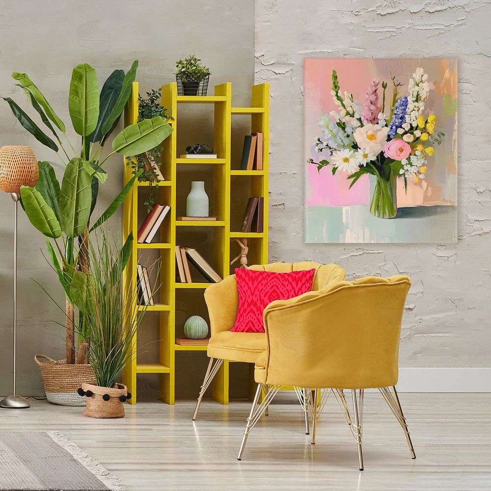 The Prints Vibe Glass Vase with Spring Blooms Stretched Canvas Wall Art in Room