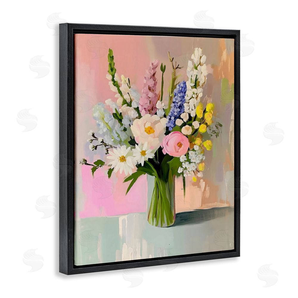 The Prints Vibe Glass Vase with Spring Blooms Black Floating Framed Canvas Wall Art