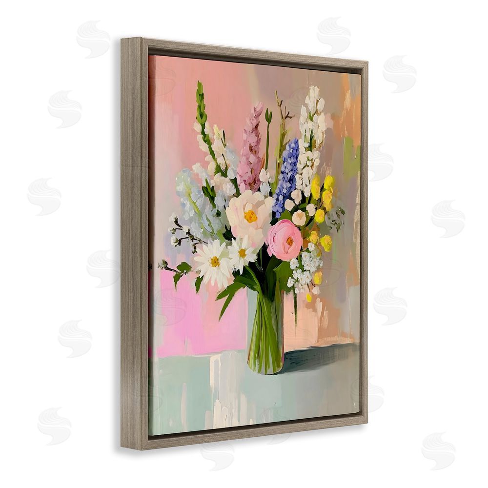 The Prints Vibe Glass Vase with Spring Blooms Brown Floating Framed Canvas Wall Art