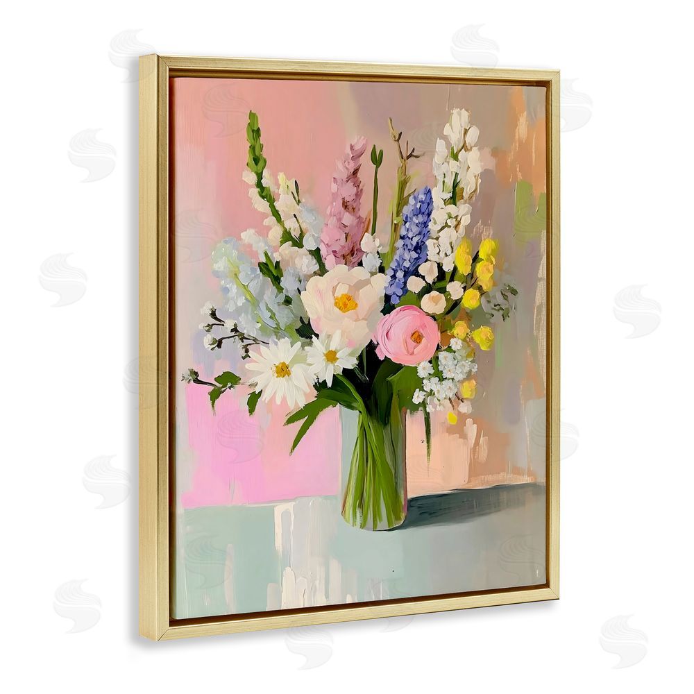 The Prints Vibe Glass Vase with Spring Blooms Gold Floating Framed Canvas Wall Art