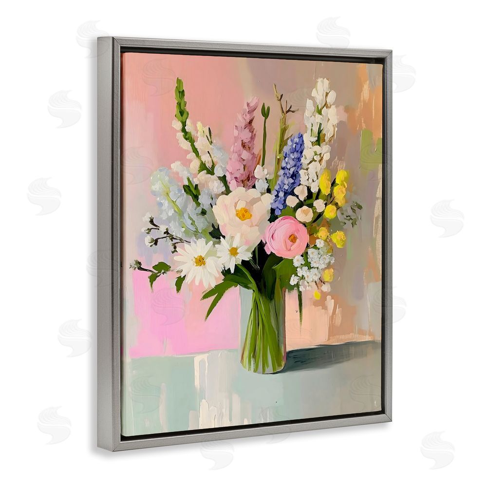 The Prints Vibe Glass Vase with Spring Blooms Gray Floating Framed Canvas Wall Art