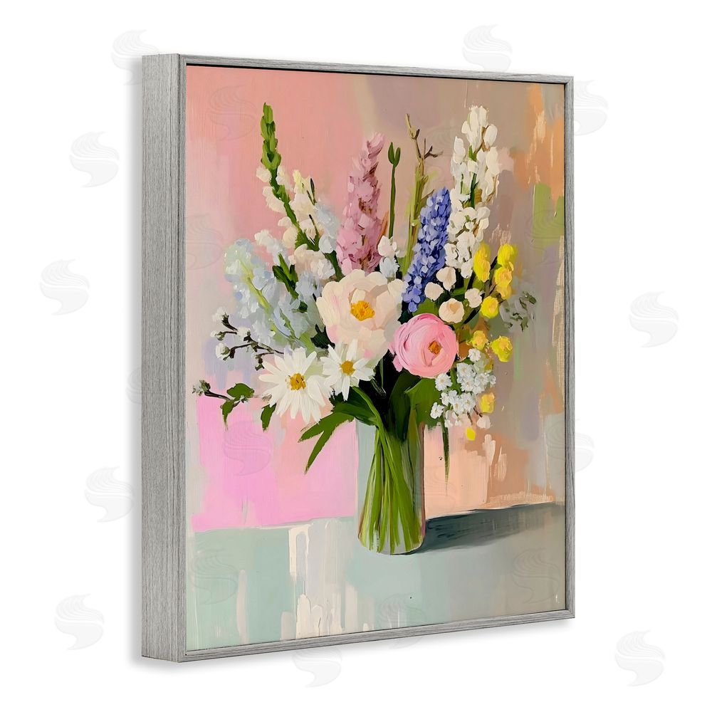 The Prints Vibe Glass Vase with Spring Blooms Gray Framed Giclee Wall Art