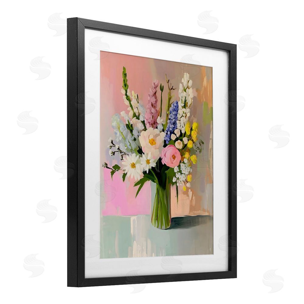 The Prints Vibe Glass Vase with Spring Blooms Black Framed Print Under Glass Wall Art