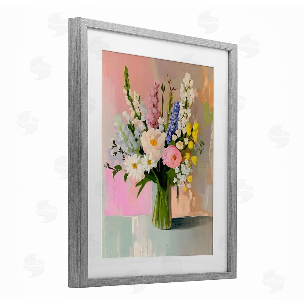 The Prints Vibe Glass Vase with Spring Blooms Gray Framed Print Under Glass Wall Art