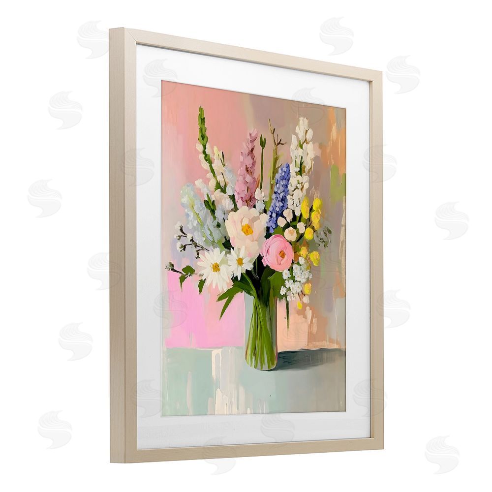 The Prints Vibe Glass Vase with Spring Blooms Brown Framed Print Under Glass Wall Art