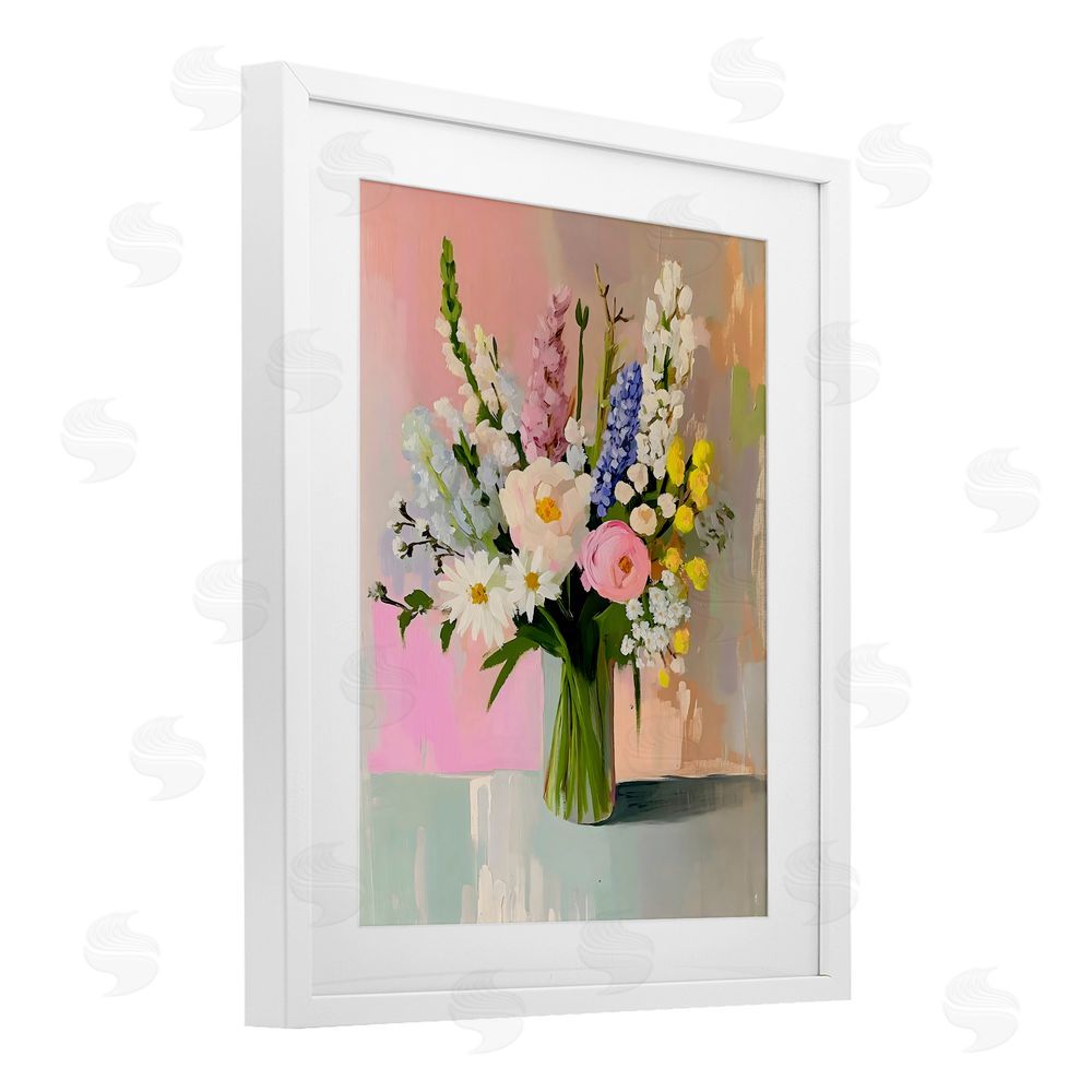 The Prints Vibe Glass Vase with Spring Blooms White Framed Print Under Glass Wall Art