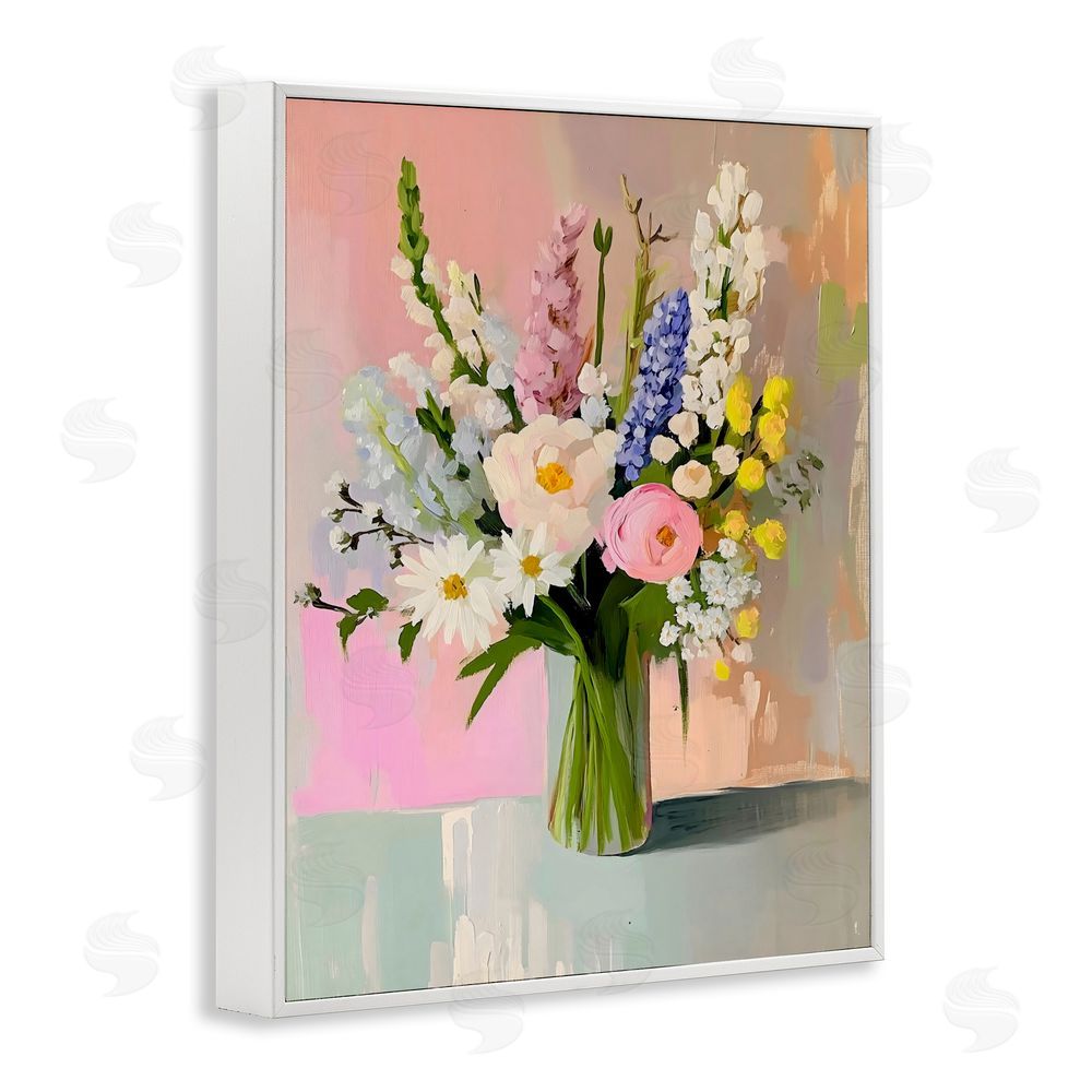 The Prints Vibe Glass Vase with Spring Blooms White Framed Giclee Wall Art