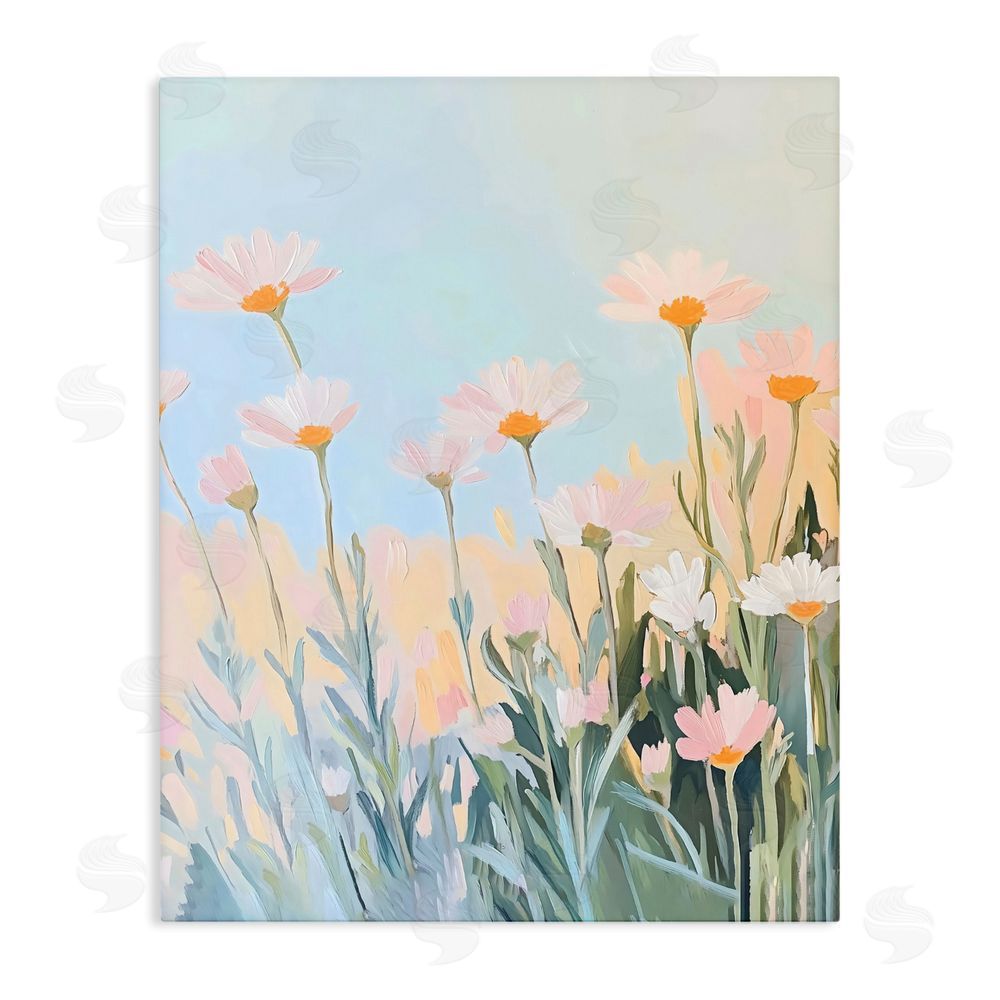 The Prints Vibe Pastel Meadow Daisies at Dawn Stretched Canvas Wall Art