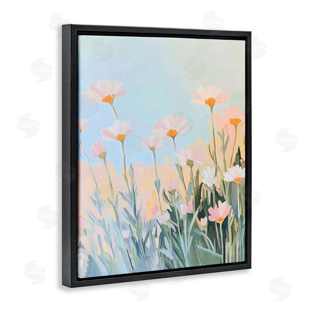 The Prints Vibe Pastel Meadow Daisies at Dawn Black Floating Framed Canvas Wall Art