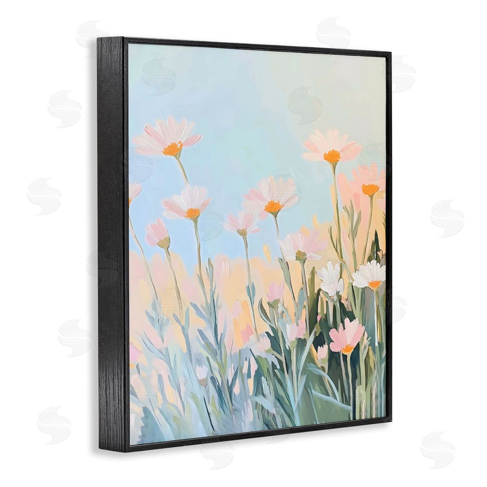 The Prints Vibe Pastel Meadow Daisies at Dawn Black Framed Giclee Wall Art