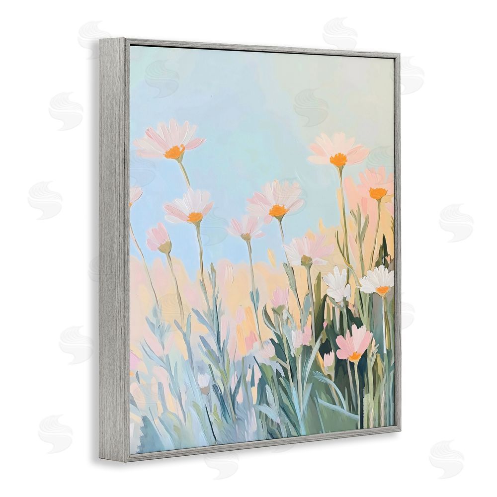 The Prints Vibe Pastel Meadow Daisies at Dawn Gray Framed Giclee Wall Art
