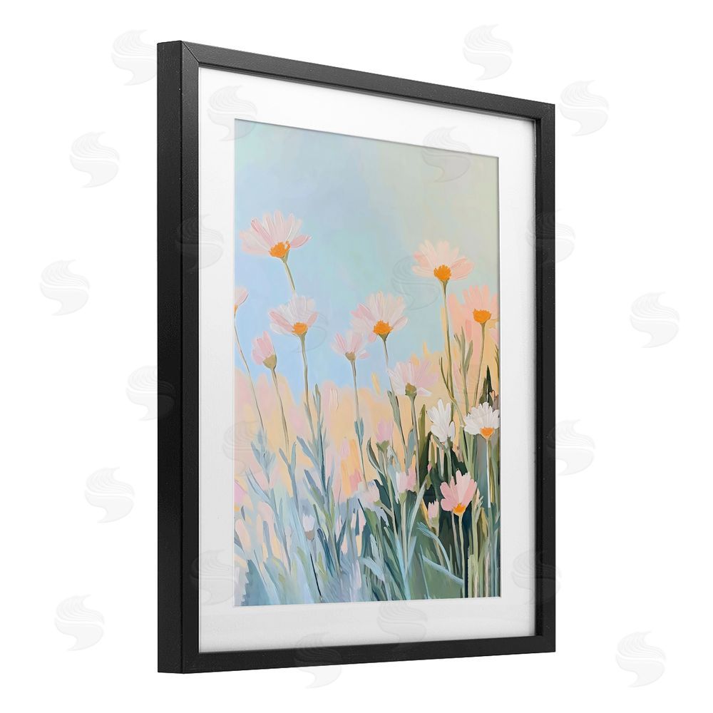 The Prints Vibe Pastel Meadow Daisies at Dawn Black Framed Print Under Glass Wall Art