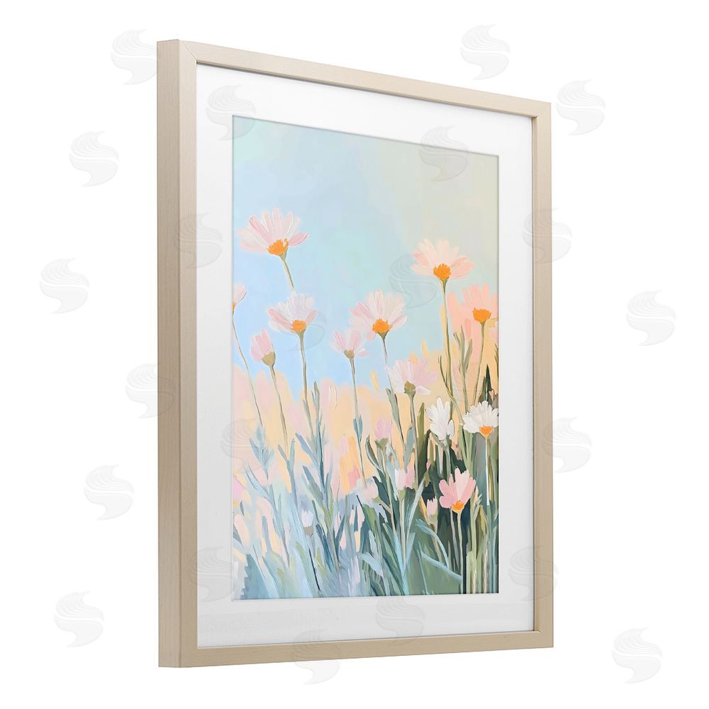 The Prints Vibe Pastel Meadow Daisies at Dawn Brown Framed Print Under Glass Wall Art