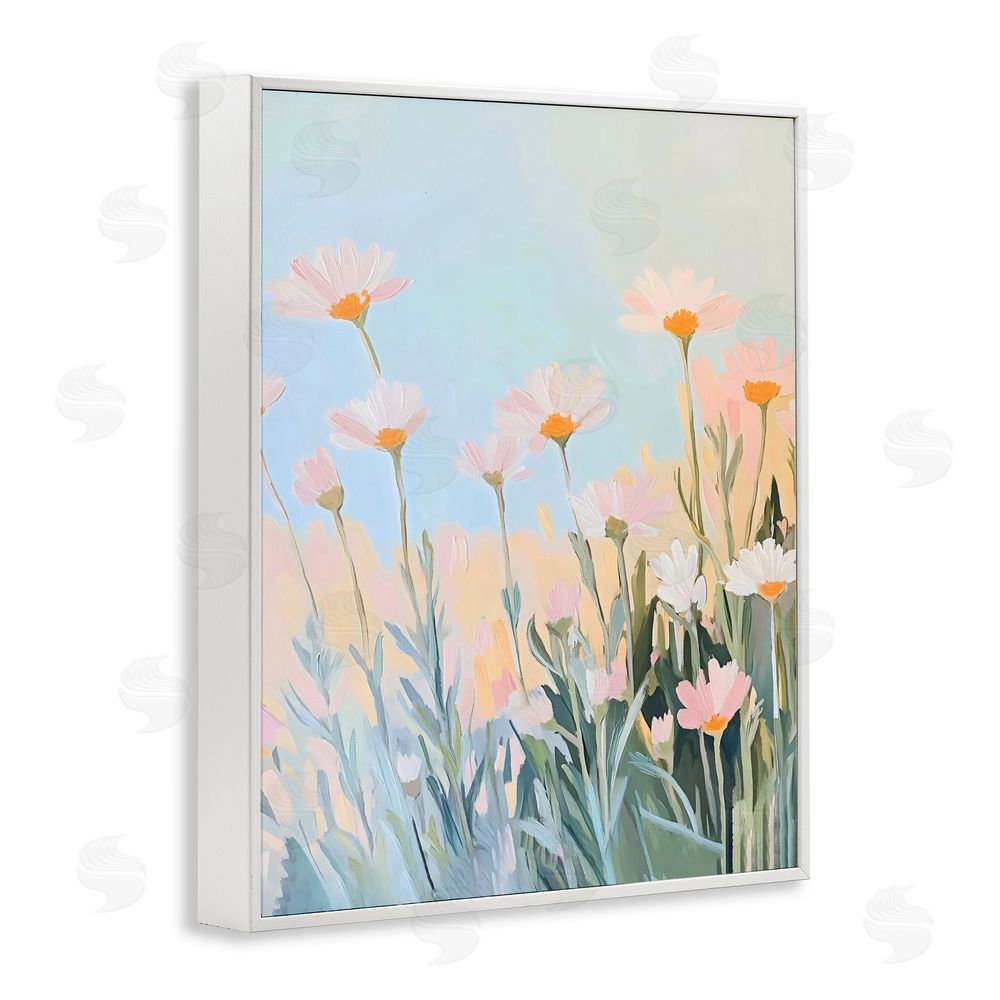 The Prints Vibe Pastel Meadow Daisies at Dawn White Framed Giclee Wall Art
