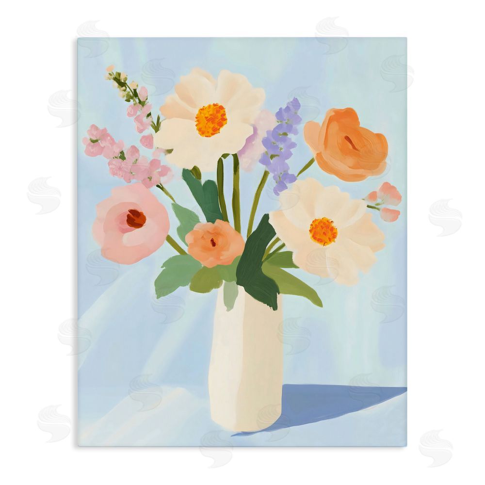 The Prints Vibe Floral Bouquet in Sleek White Vase Stretched Canvas Wall Art