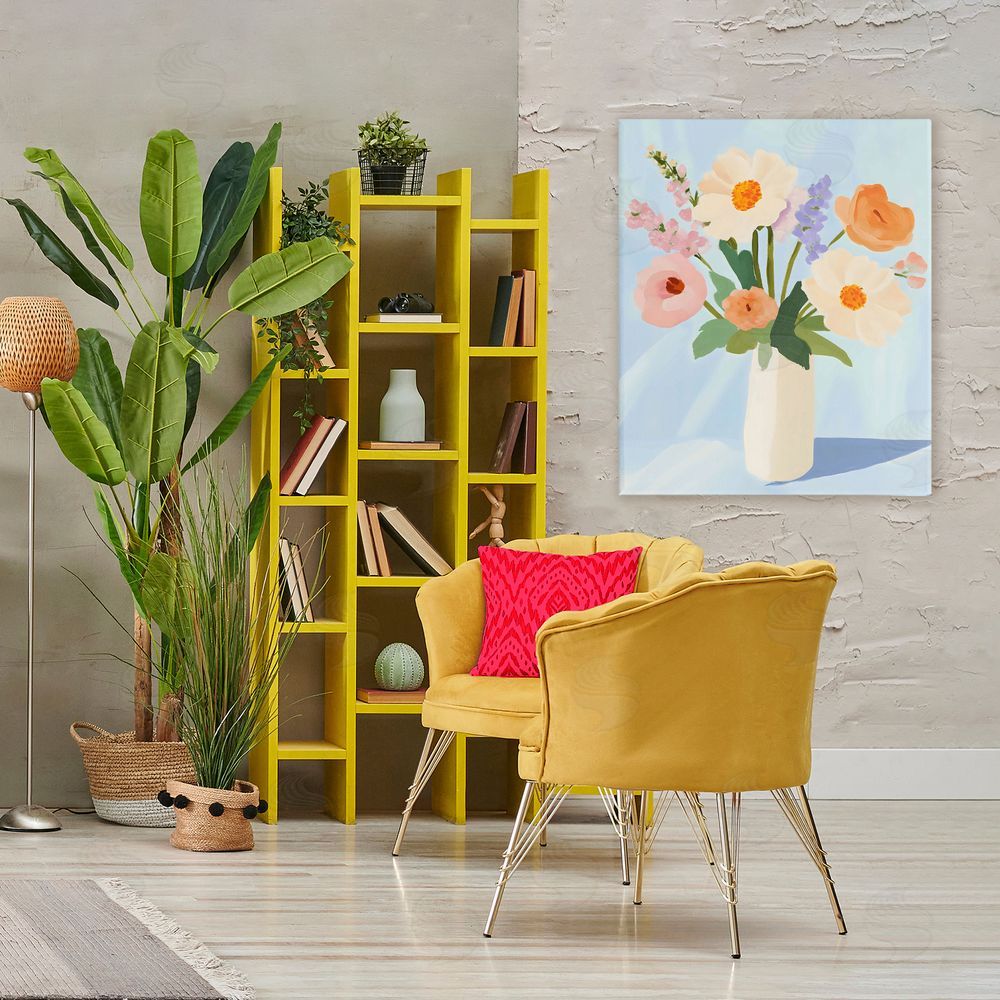 The Prints Vibe Floral Bouquet in Sleek White Vase Stretched Canvas Wall Art in Room