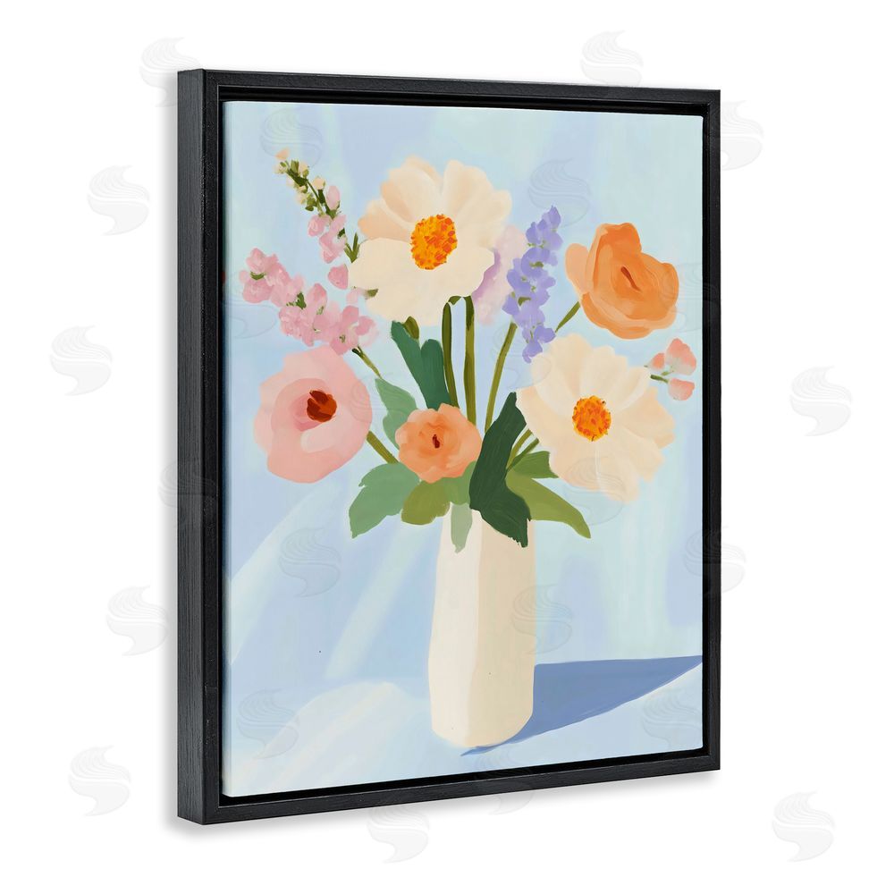 The Prints Vibe Floral Bouquet in Sleek White Vase Black Floating Framed Canvas Wall Art