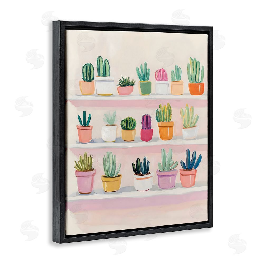 The Prints Vibe Cactus Shelf Arrangement Black Floating Frame Stretched Canvas Wall Art Print