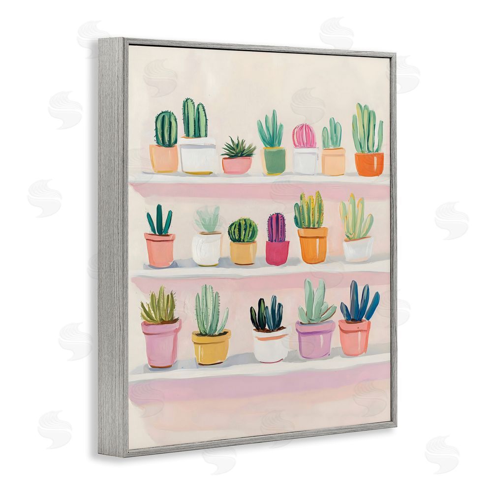 The Prints Vibe Cactus Shelf Arrangement Gray Framed Giclee Wall Art Print