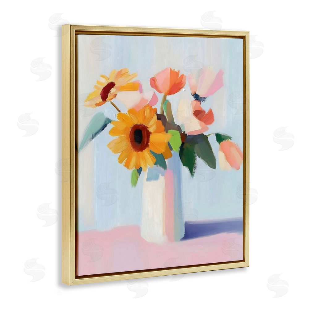The Prints Vibe Sleek Vase Bouquet Gold Floating Framed Canvas Wall Art Print
