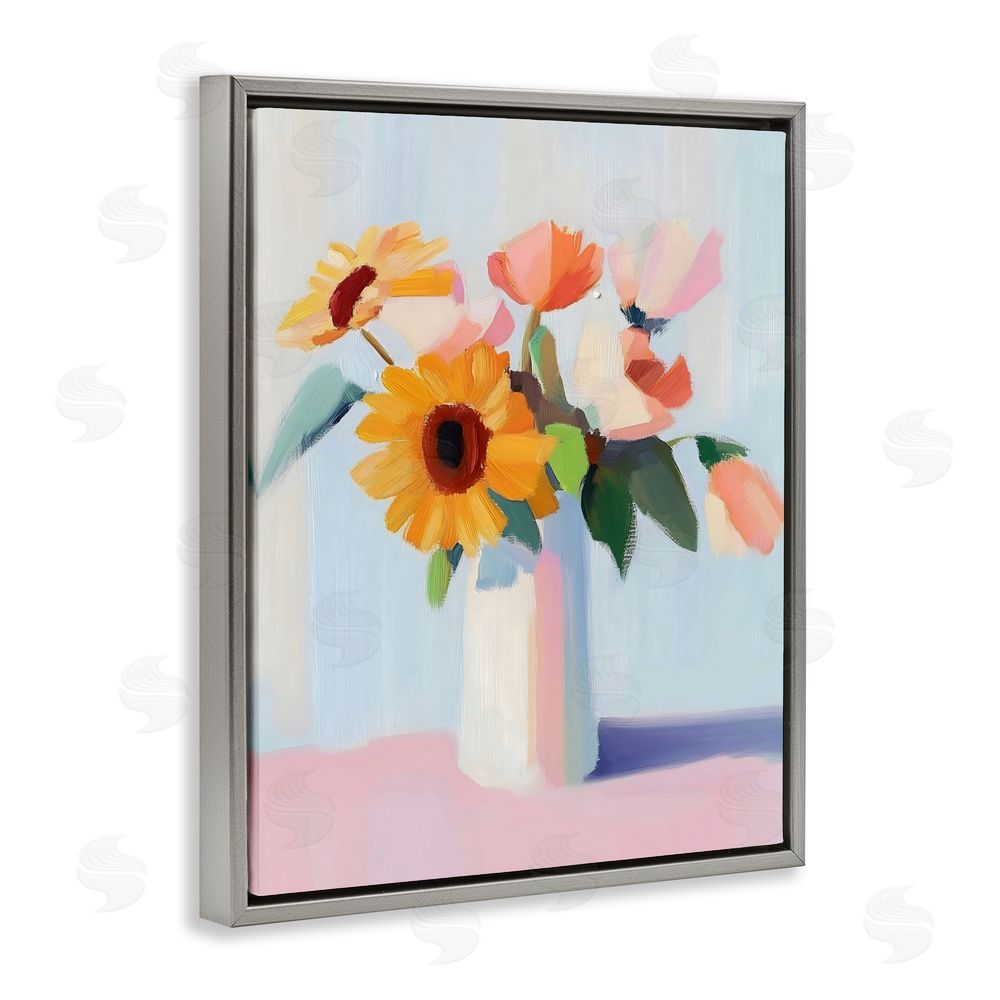 The Prints Vibe Sleek Vase Bouquet Gray Floating Framed Canvas Wall Art Print